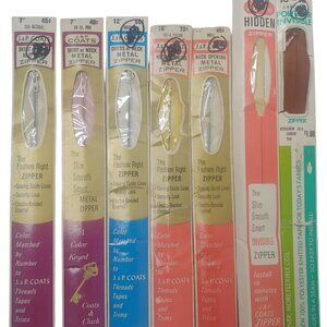 Vintage J&P Coats Zipper Lot 7 Assorted Sizes Colors 7" 12" 16" 16-18" Sewing